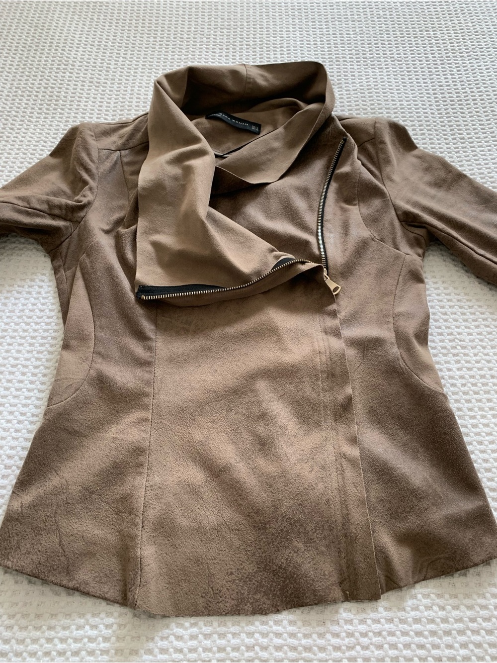 Zara Woman Moto Jacket Tan Suede Like Material Size Small - Picture 5 of 14
